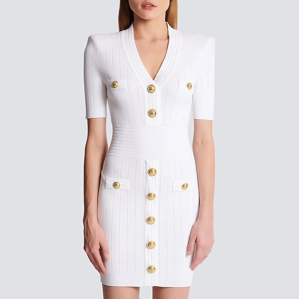 SML Fashion Solid Elastic V-neck Short Sleeve Button Knitted Fabric Breathable and Comfortable Casual Women's Dress
SML Fashion Solid Elastic V-neck Short Sleeve Button Knitted Fabric Breathable and Comfortable Casual Women's Dress