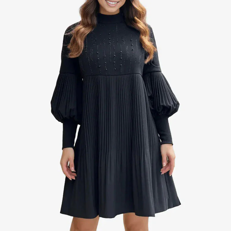 Women's Lantern Sleeve Stand Collar Dress Women's Pleated Black Dress with Lantern Sleeve Women's Plus Size Lantern Sleeve Stand
Women's Lantern Sleeve Stand Collar Dress Women's Pleated Black Dress with Lantern Sleeve Women's Plus Size Lantern Sleeve Stand