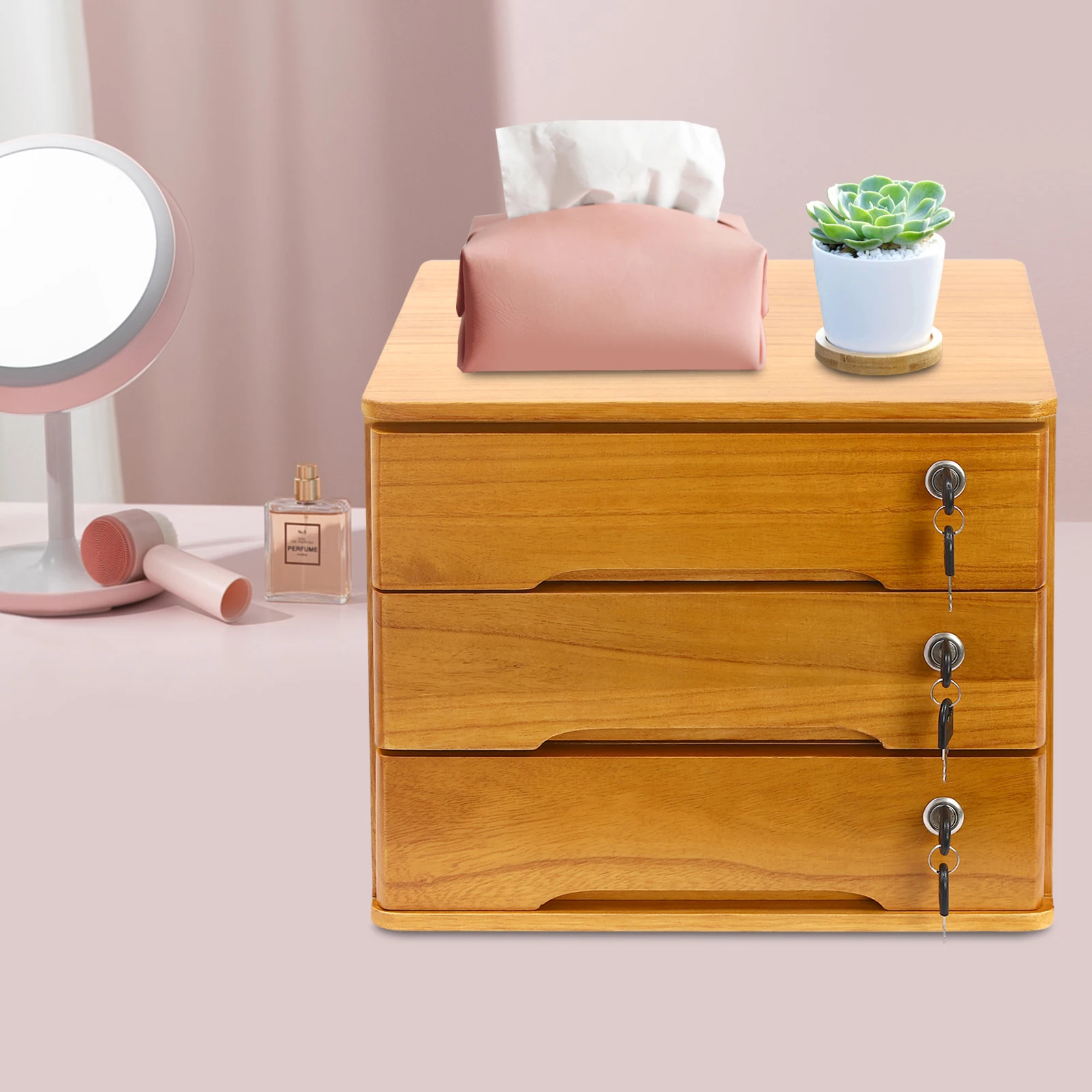  3-storey Wooden Desk Storage Cabinet With Lockable Drawers Compact Organizer For Home Or Office, Smooth Light Wood Finish
3-storey Wooden Desk Storage Cabinet With Lockable Drawers Compact Organizer For Home Or Office, Smooth Light Wood Finish