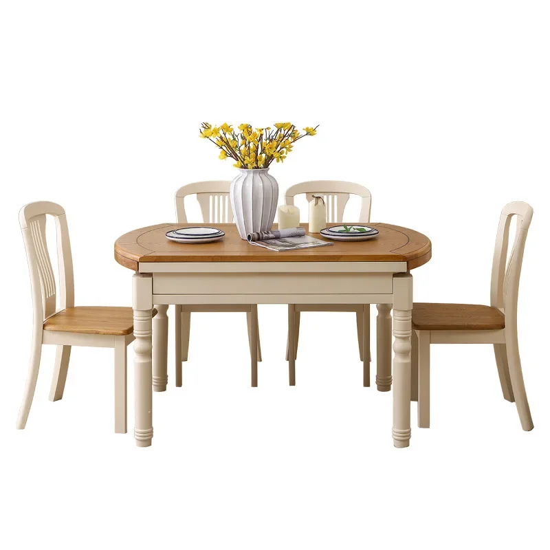 Dining table and chair combination, solid wood folding retractable 6-person American simple 8-person round dining table
Dining table and chair combination, solid wood folding retractable 6-person American simple 8-person round dining table