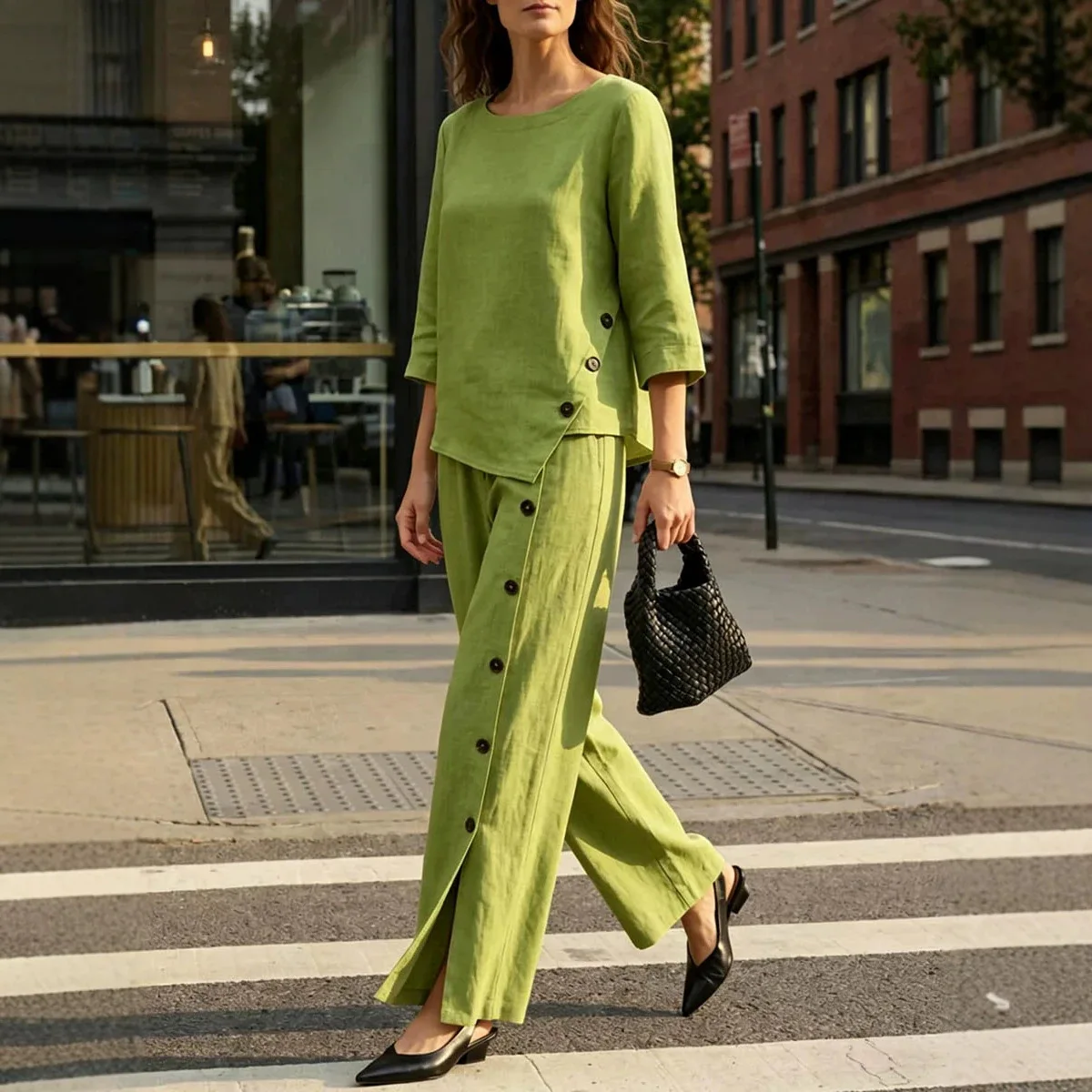 Women's Solid Irregular Hem Top Pants Set Short Sleeve O-neck Top Loose Straight Wide Leg Trouser Female Office 2 Piece Sets
Women's Solid Irregular Hem Top Pants Set Short Sleeve O-neck Top Loose Straight Wide Leg Trouser Female Office 2 Piece Sets