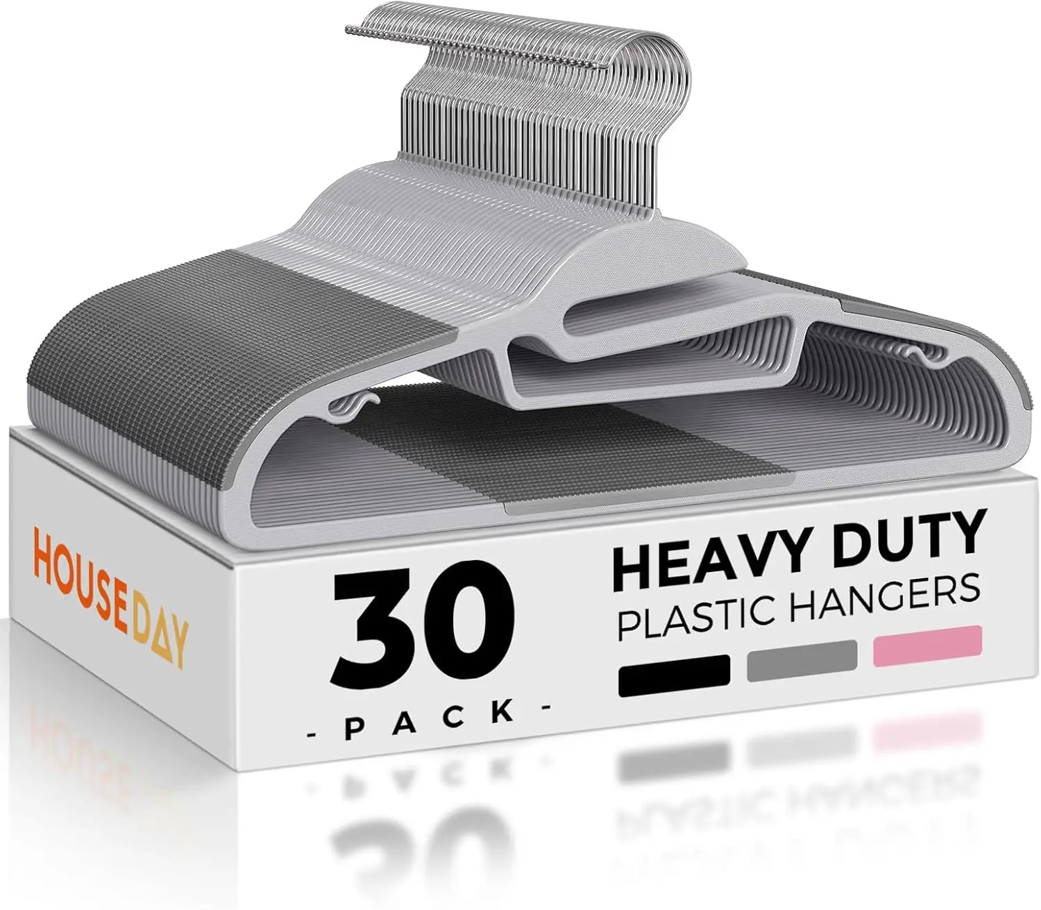 Grey Plastic Hangers 30 Pack, Slim Space Saving Non Slip Clothes Hangers with Rubber Pads, Heavy Duty Coat Hanger for Closet
Grey Plastic Hangers 30 Pack, Slim Space Saving Non Slip Clothes Hangers with Rubber Pads, Heavy Duty Coat Hanger for Closet