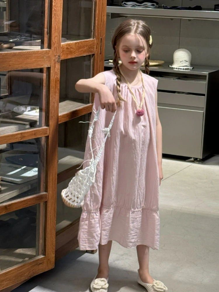 Лето 2025 г., элегантное розовое платье без рукавов, модное универсальное платье макси для девочек 
Лето 2025 г., элегантное розовое платье без рукавов, модное универсальное платье макси для девочек