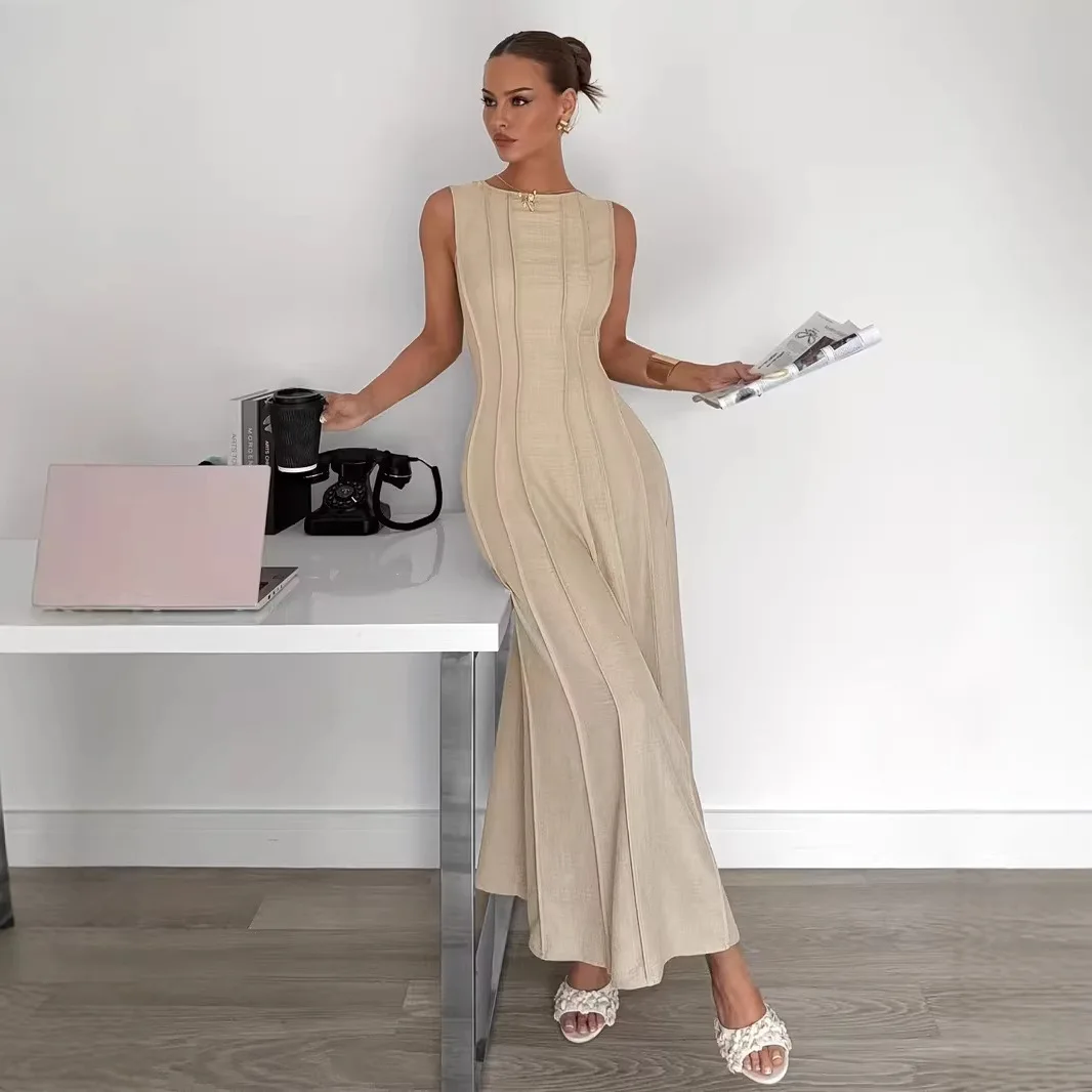 Elegant Sleeveless Round Neck Long Dress for Women Summer Fashion Flowy Pleated Dresses Jumpsuit Playsuit Overall
Elegant Sleeveless Round Neck Long Dress for Women Summer Fashion Flowy Pleated Dresses Jumpsuit Playsuit Overall
