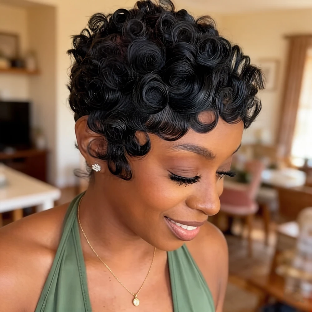 Brazil Pure Natural Human Hair Small Curly Wig Set - pixie cut wigs glueless Non Adhesive Short Curly Hair with bangs, 200% Dens
Brazil Pure Natural Human Hair Small Curly Wig Set - pixie cut wigs glueless Non Adhesive Short Curly Hair with bangs, 200% Dens