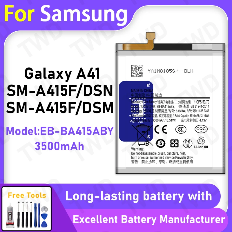 100% New 3500mAh EB-BA415ABY Battery For Samsung Galaxy A41/SM-A415F Battery Replacement Bateria+Free Tools
100% New 3500mAh EB-BA415ABY Battery For Samsung Galaxy A41/SM-A415F Battery Replacement Bateria+Free Tools