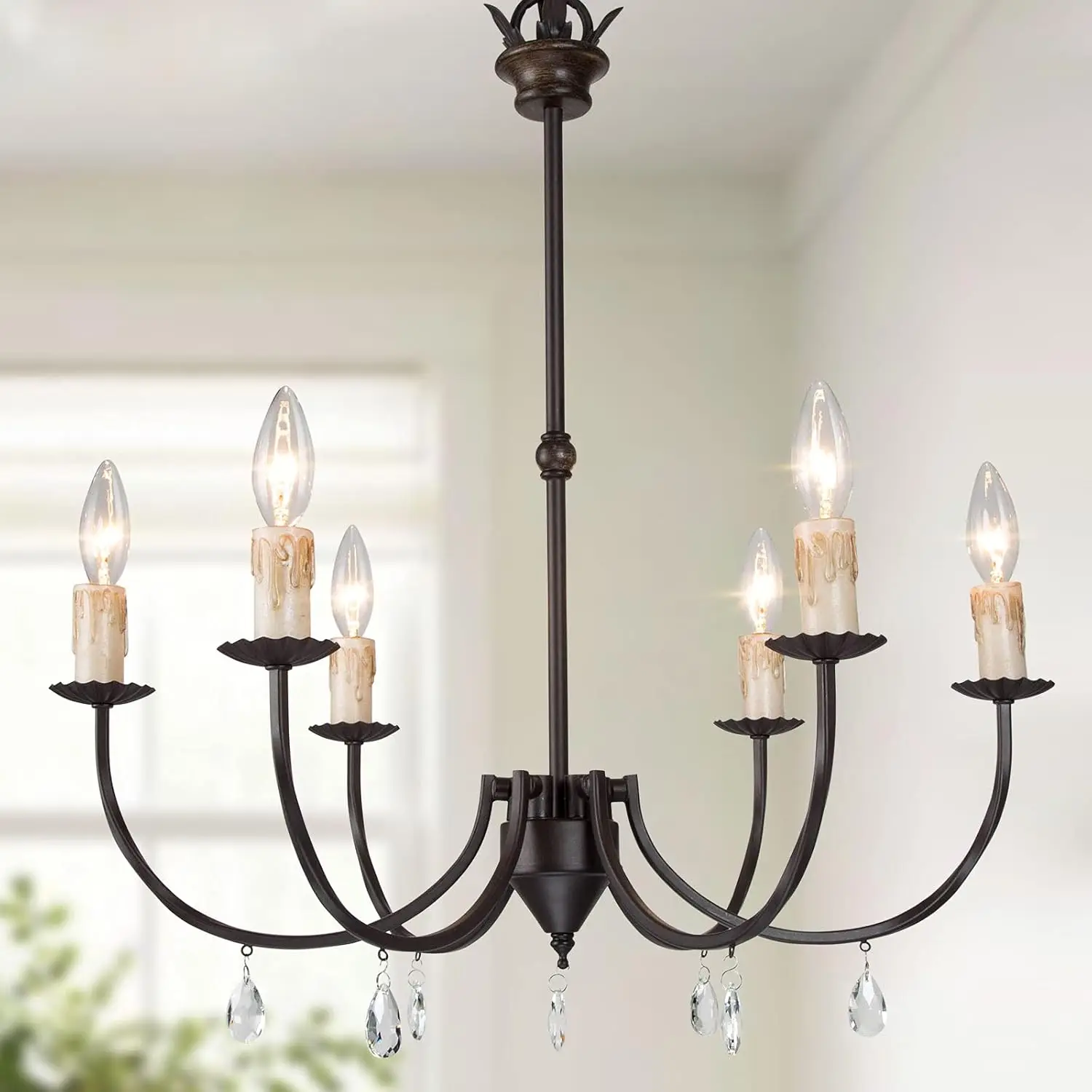 Farmhouse Chandelier, 6-Light Black Chandelier for Foyer, Bedroom, Dining Room Light Fixture with Crystal Pendants, 22.5" Dia
Farmhouse Chandelier, 6-Light Black Chandelier for Foyer, Bedroom, Dining Room Light Fixture with Crystal Pendants, 22.5" Dia