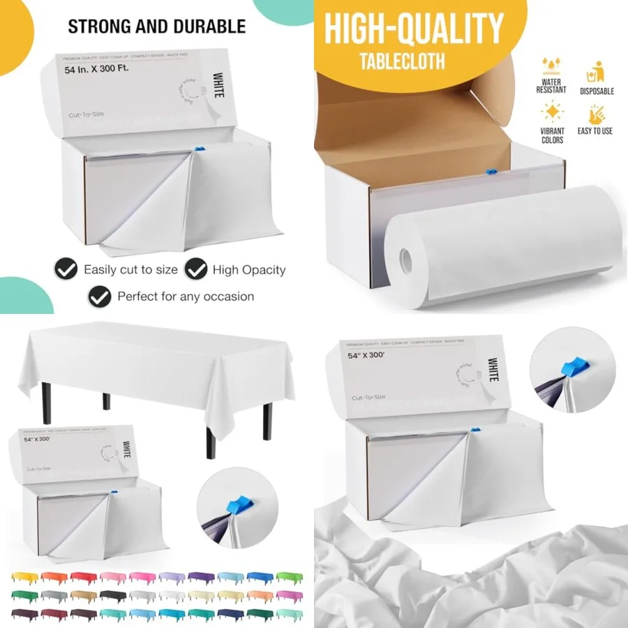 54 Inch X Plastic Table Cover Roll in A Cut - to - Size Box with Convenient Slide Cutter. Cuts Up to 36 Rectangle 8 Plastic Dis
54 Inch X Plastic Table Cover Roll in A Cut - to - Size Box with Convenient Slide Cutter. Cuts Up to 36 Rectangle 8 Plastic Dis