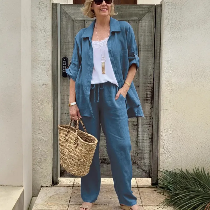 New Women's Shirt Set 2025 Casual Short Sleeved Shirt Solid Color Simple Pants Urban Set New in Matching Sets
New Women's Shirt Set 2025 Casual Short Sleeved Shirt Solid Color Simple Pants Urban Set New in Matching Sets