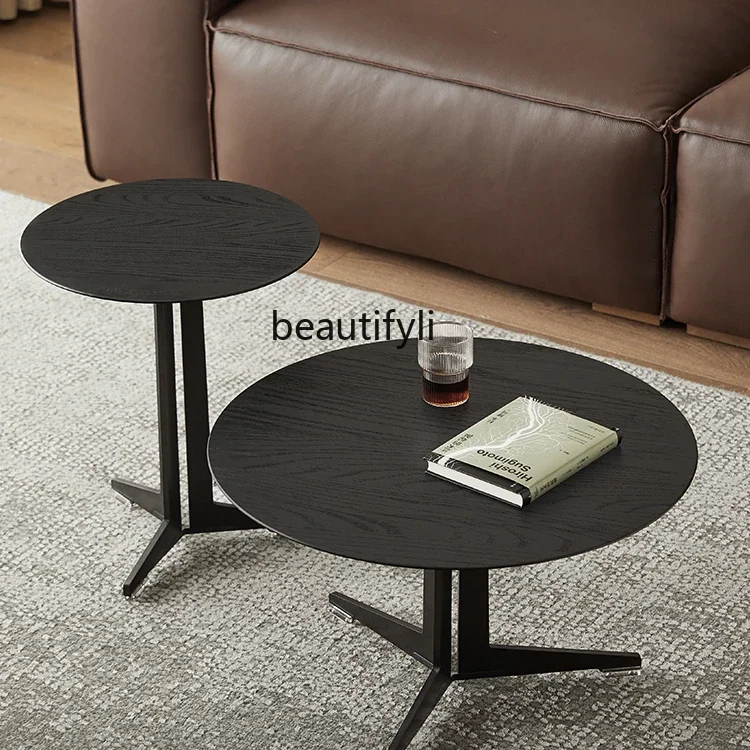 Italian minimalist solid wood coffee table ash wood wrought iron living room round small side table
Italian minimalist solid wood coffee table ash wood wrought iron living room round small side table