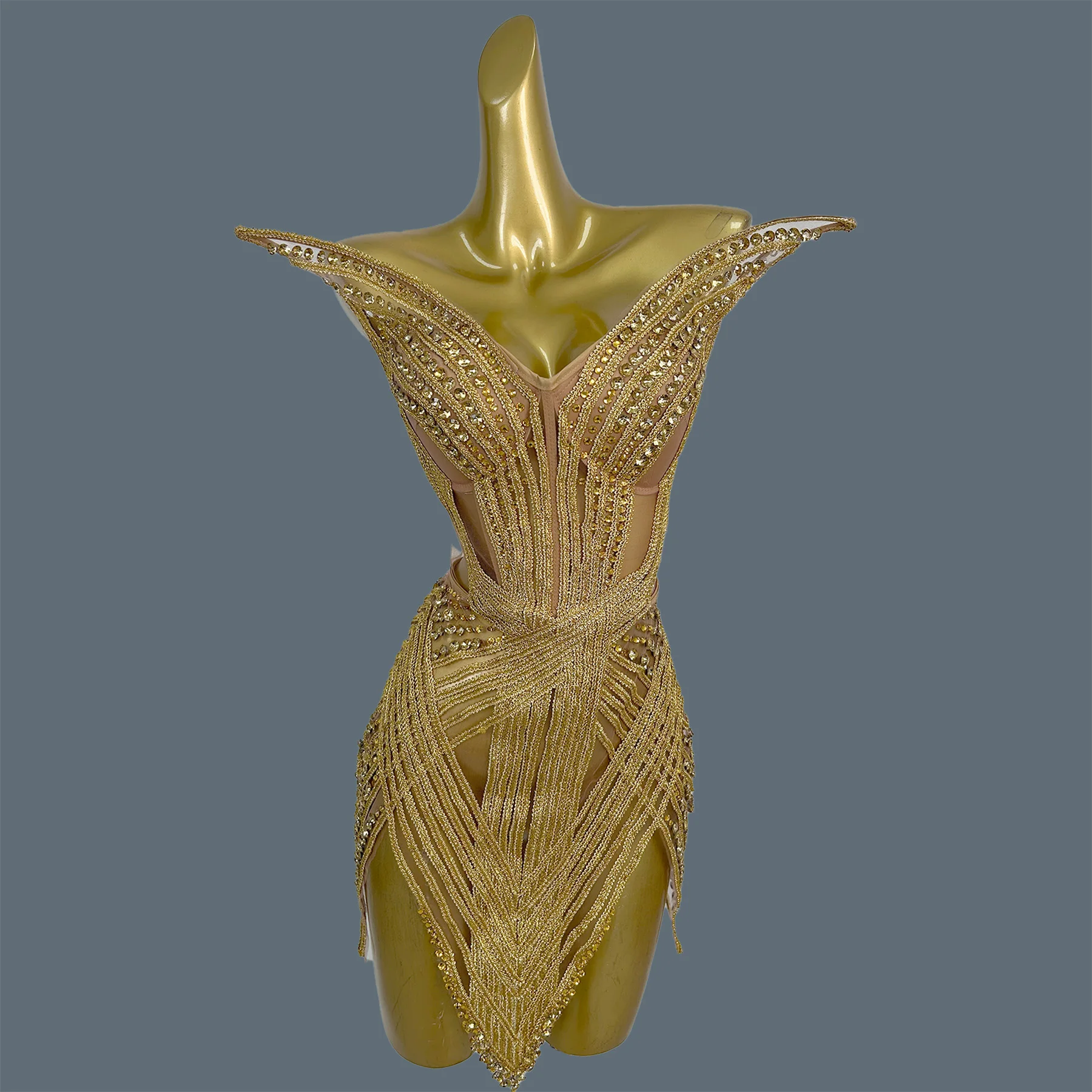 Women Sexy Night Club Party Outfit Sparkly Gold Crystals Mesh Bodycon Mini Dress Dance gig Dress Drag Queen Performer Wear Laba
Women Sexy Night Club Party Outfit Sparkly Gold Crystals Mesh Bodycon Mini Dress Dance gig Dress Drag Queen Performer Wear Laba