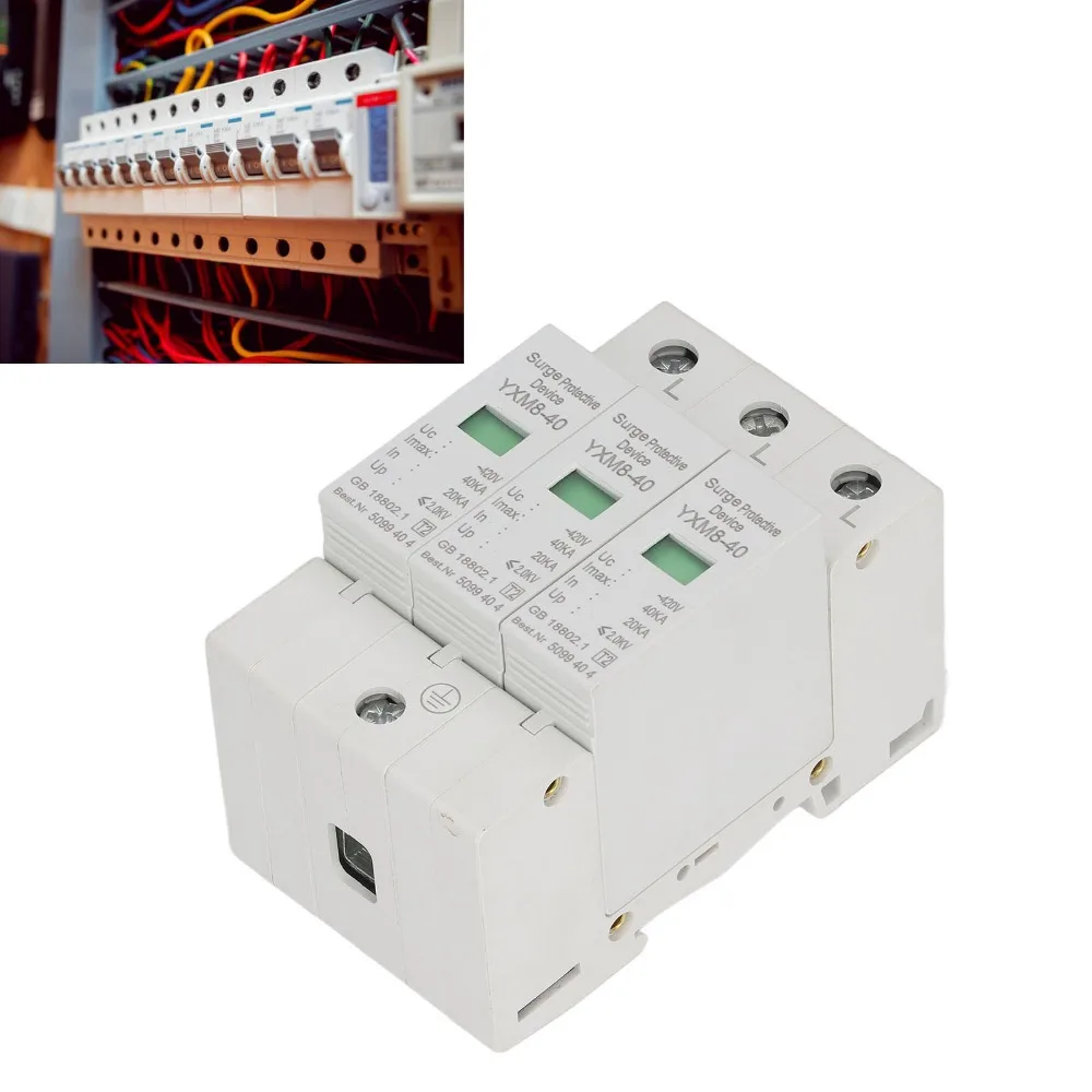 Din Rail 3P Surge Protective Device 40KA 420V House Protector Voltage Protection Arrester Safety Protection
Din Rail 3P Surge Protective Device 40KA 420V House Protector Voltage Protection Arrester Safety Protection