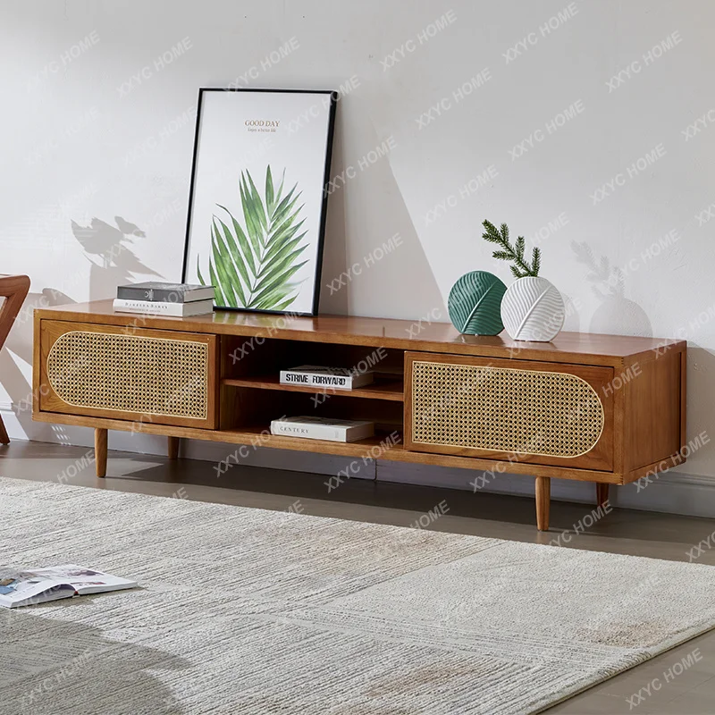 simple solid wood TV cabinet Nordic rattan small apartment log TV cabinet
simple solid wood TV cabinet Nordic rattan small apartment log TV cabinet