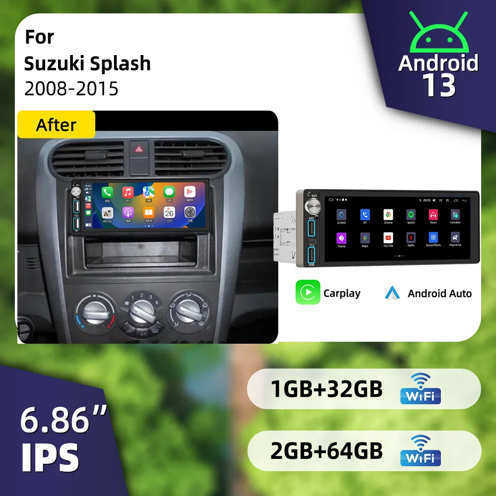 Беспроводная автомагнитола CarPlay Android 6.86" 1 Din для Suzuki Splash 2008-2015, GPS-навигация, мультимедиа
Беспроводная автомагнитола CarPlay Android 6.86" 1 Din для Suzuki Splash 2008-2015, GPS-навигация, мультимедиа