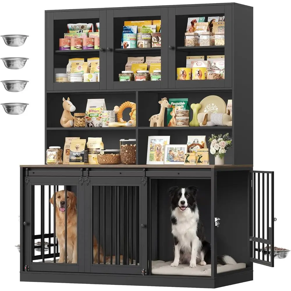 71" Tall Dog Crate urniture, 55" W Dog Kennel with Storage Hutch, XL Dog Crate or 2 Dogs with eeding Bowls, Indoor Heavy Duty Do
71" Tall Dog Crate urniture, 55" W Dog Kennel with Storage Hutch, XL Dog Crate or 2 Dogs with eeding Bowls, Indoor Heavy Duty Do