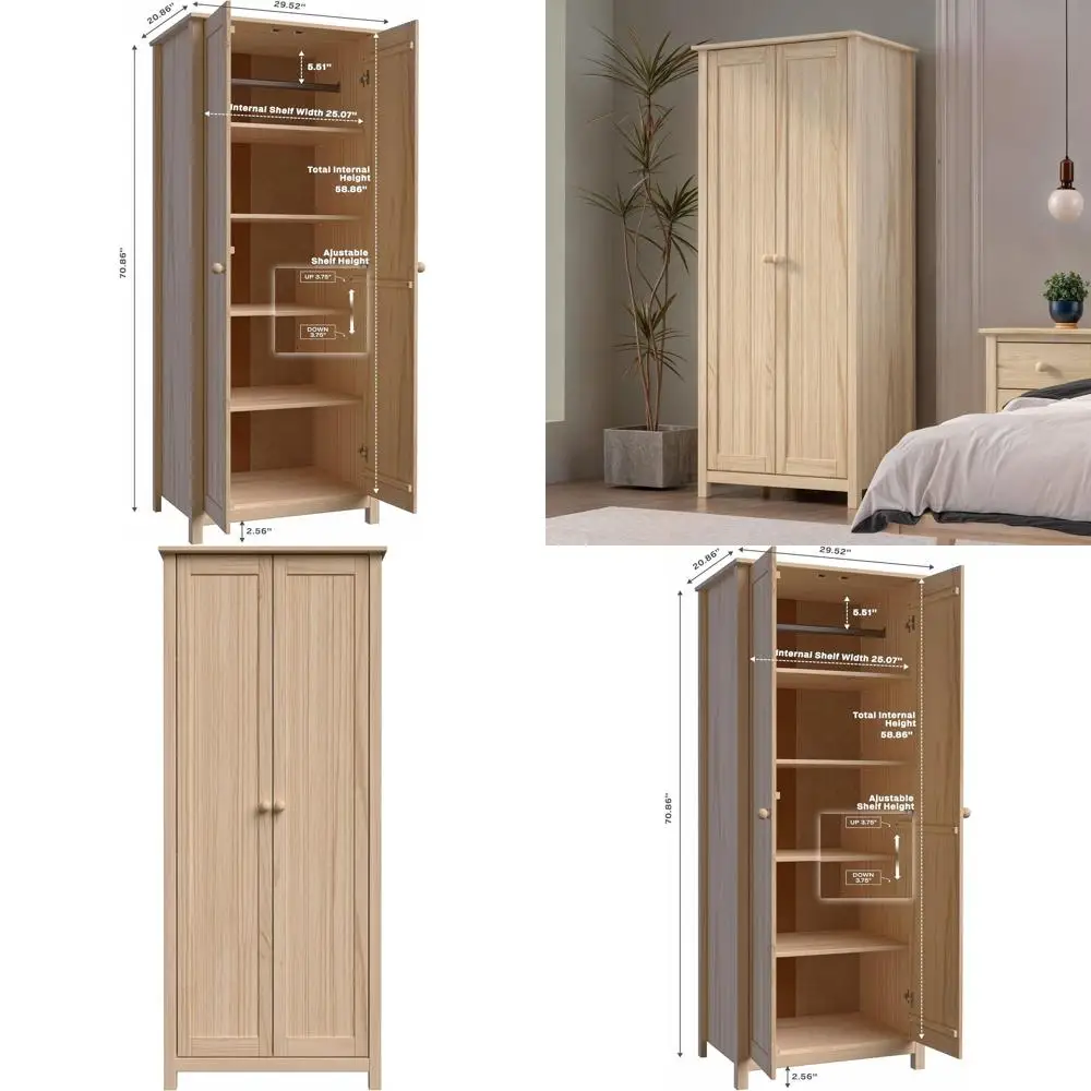 2-Door Solid Wood Wardrobe with Adjustable Shelves, Tall Unfinished Bedroom Storage Cabinet
2-Door Solid Wood Wardrobe with Adjustable Shelves, Tall Unfinished Bedroom Storage Cabinet