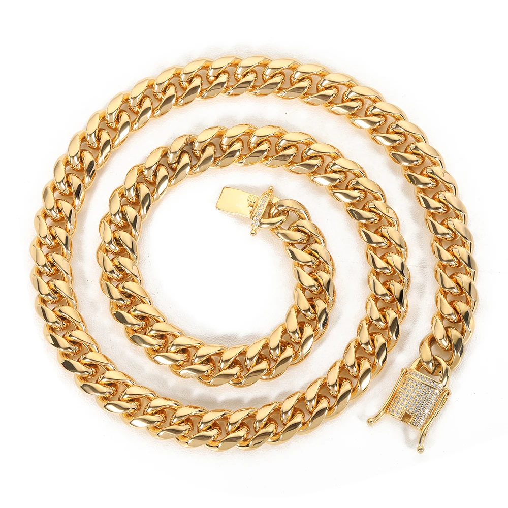 12mm Trendy Jewelry 316L Stainless Steel 18k Gold Plated Miami Cuban Curb Link Chain Men Women Necklace
12mm Trendy Jewelry 316L Stainless Steel 18k Gold Plated Miami Cuban Curb Link Chain Men Women Necklace