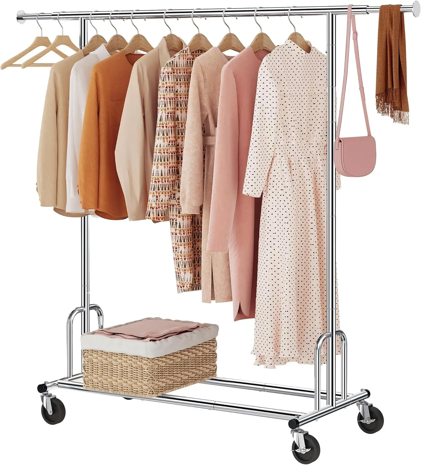 Heavy Duty Clothes Rack Foldable Garment Rack with Wheels and Extendable Rod, Freestanding Clothing Rack for Hanging Clothes
Heavy Duty Clothes Rack Foldable Garment Rack with Wheels and Extendable Rod, Freestanding Clothing Rack for Hanging Clothes