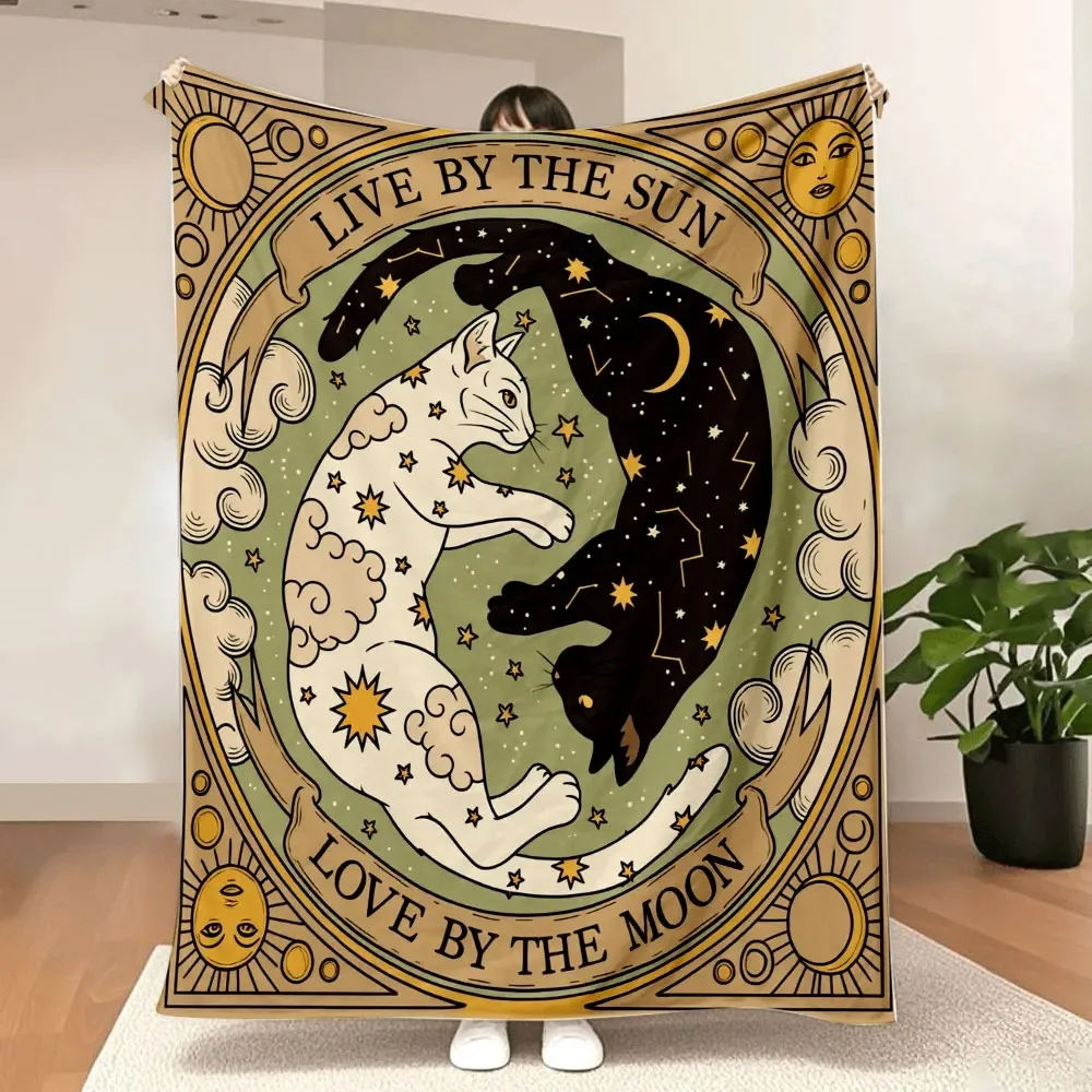 Celestial Cat Yin-Yang Throw Blanket - Vintage Bohemian Sun & Moon Decor, White & Black Cats with Golden Suns, Stars, Crescent M
Celestial Cat Yin-Yang Throw Blanket - Vintage Bohemian Sun & Moon Decor, White & Black Cats with Golden Suns, Stars, Crescent M