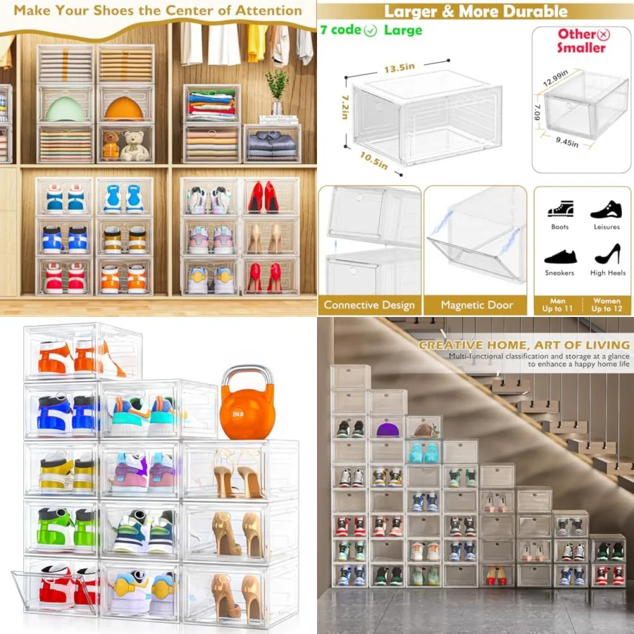 12 Pack Clear Organizer with Magnetic Door, Stackable Plastic Shoe Boxes for Sneakers, Boots, and Heels, Space-Saving Foldable
12 Pack Clear Organizer with Magnetic Door, Stackable Plastic Shoe Boxes for Sneakers, Boots, and Heels, Space-Saving Foldable