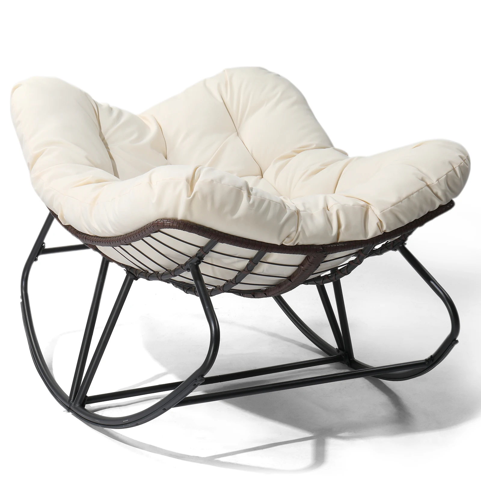 Oversized Rattan Papasan Chair, Outdoor Steel Wicker Rocking Seating with Thick Padded Cushion for Patio, Living Room, Backyard
Oversized Rattan Papasan Chair, Outdoor Steel Wicker Rocking Seating with Thick Padded Cushion for Patio, Living Room, Backyard