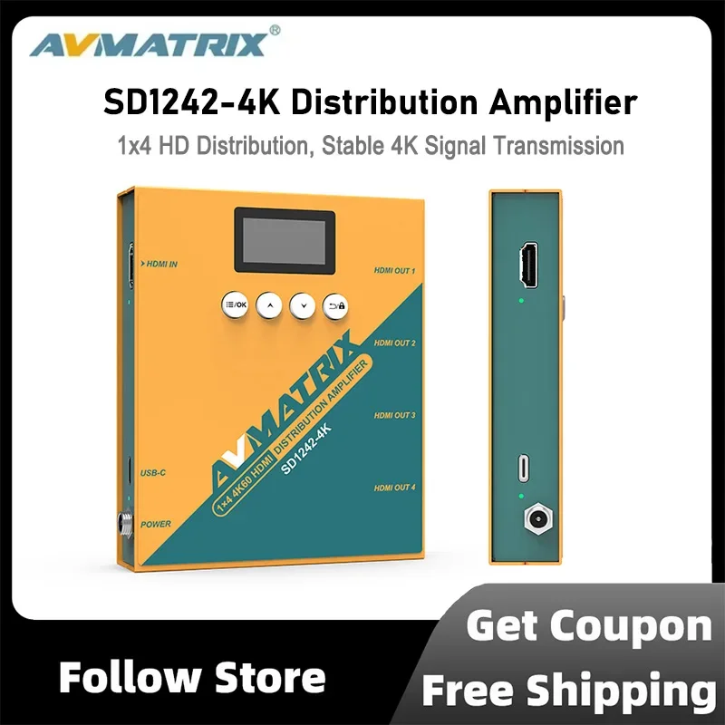 AVMATRIX SD1242 4K60 Распределительный усилитель HDMI с управлением EDID OLED-дисплеем для деловых встреч, образования, согласования
AVMATRIX SD1242 4K60 Распределительный усилитель HDMI с управлением EDID OLED-дисплеем для деловых встреч, образования, согласования