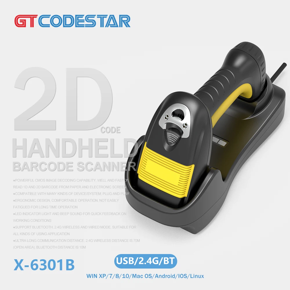 GTCODESTAR X-6301B Factory Price Rugged Wireless Qr Code Barcode Scanner 1D 2D Industrial Bar Code Reader with Base
GTCODESTAR X-6301B Factory Price Rugged Wireless Qr Code Barcode Scanner 1D 2D Industrial Bar Code Reader with Base