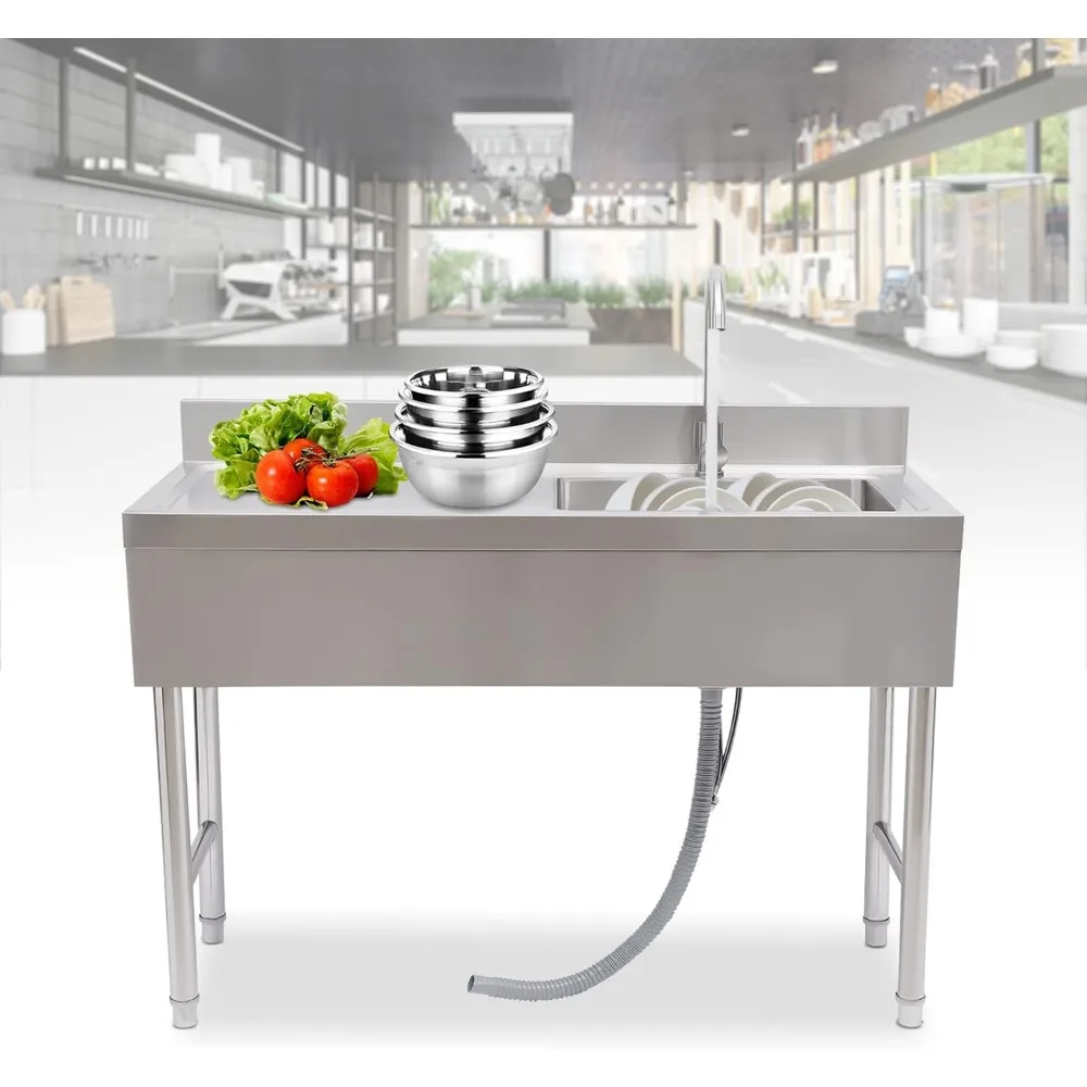 Free Standing Stainless-Steel Single Bowl Commercial Restaurant Kitchen Sink Set w/Faucet, Utility Washing Hand Basin w/Workbenc
Free Standing Stainless-Steel Single Bowl Commercial Restaurant Kitchen Sink Set w/Faucet, Utility Washing Hand Basin w/Workbenc