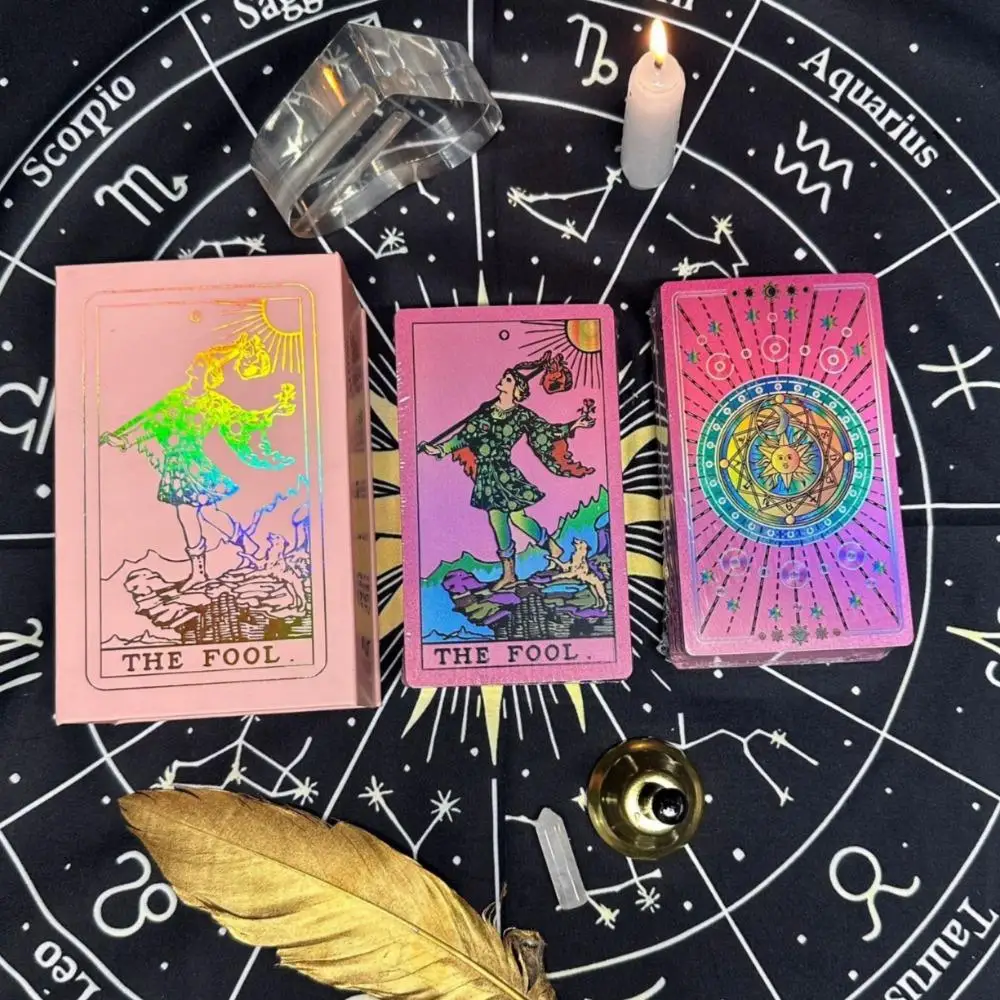 12*7cm Holographic Iridescent Fluorescent Gold Foil Rider Tarot Deck 78 Pcs Waterproof PET Wear-resistant Tarot Cards
12*7cm Holographic Iridescent Fluorescent Gold Foil Rider Tarot Deck 78 Pcs Waterproof PET Wear-resistant Tarot Cards