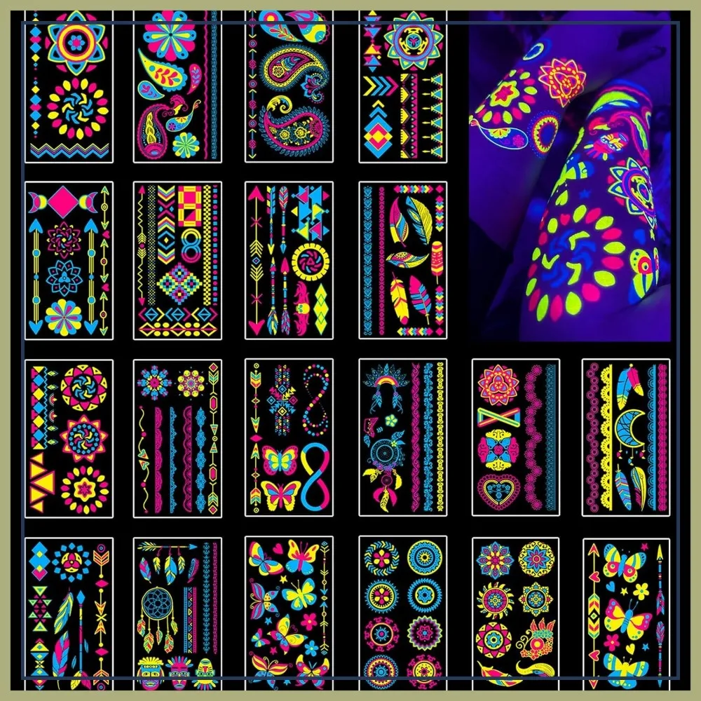 170 Pcs Glow in The Dark Temporary Tattoos, Neon UV Reactive Tattoos for Party Supplies, Glow Party Favors
170 Pcs Glow in The Dark Temporary Tattoos, Neon UV Reactive Tattoos for Party Supplies, Glow Party Favors