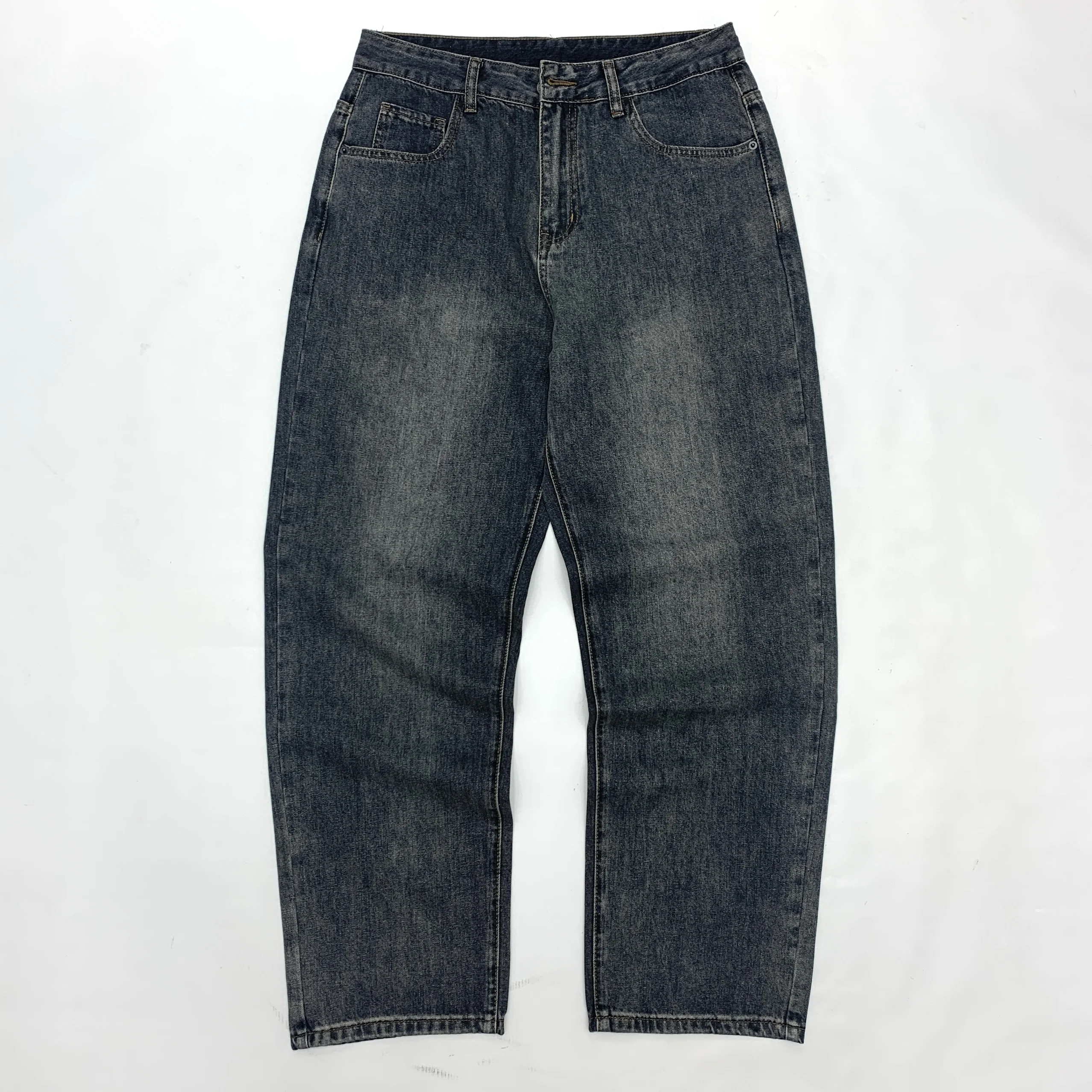 Vintage Washed Distressed Jeans - American Retro Style Japanese Loose Straight Long Denim Pants Dark Gray Unisex Dad Fit
Vintage Washed Distressed Jeans - American Retro Style Japanese Loose Straight Long Denim Pants Dark Gray Unisex Dad Fit