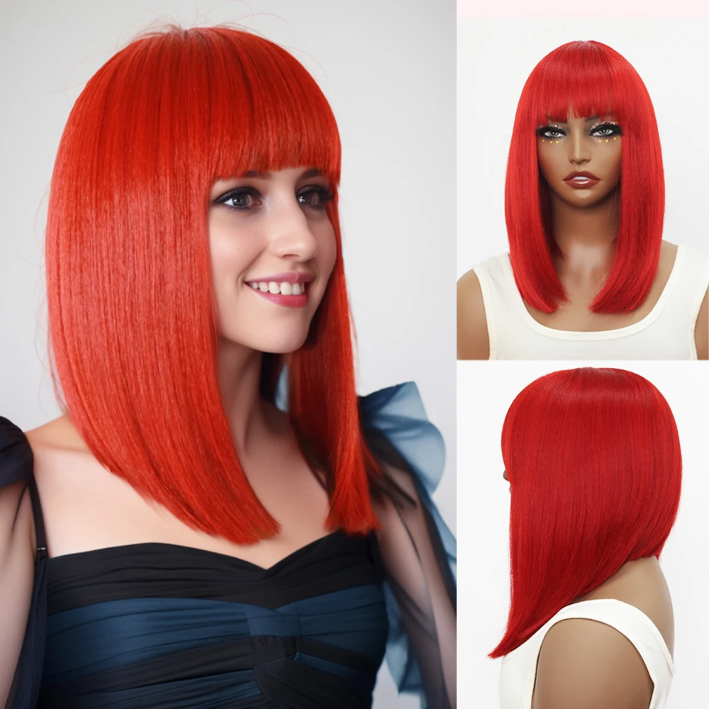 Red Short Bob Synthetic Hair Wig with Bangs Straight Cosplay Costume for Women 14 Inch Girl's Hair Wig
Red Short Bob Synthetic Hair Wig with Bangs Straight Cosplay Costume for Women 14 Inch Girl's Hair Wig