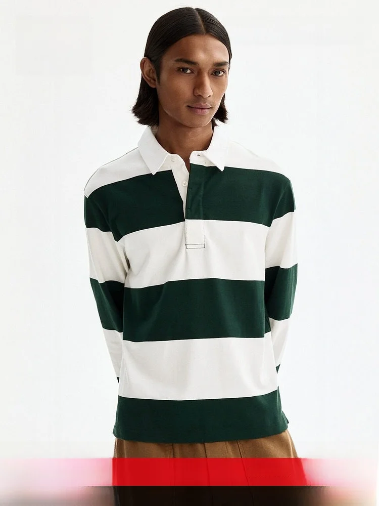 H&M Men's Cotton Rugby Shirt Long Sleeve Collared Standard Fit Sweatshirt Casual Style Color Block Pattern Spring Collection
H&M Men's Cotton Rugby Shirt Long Sleeve Collared Standard Fit Sweatshirt Casual Style Color Block Pattern Spring Collection