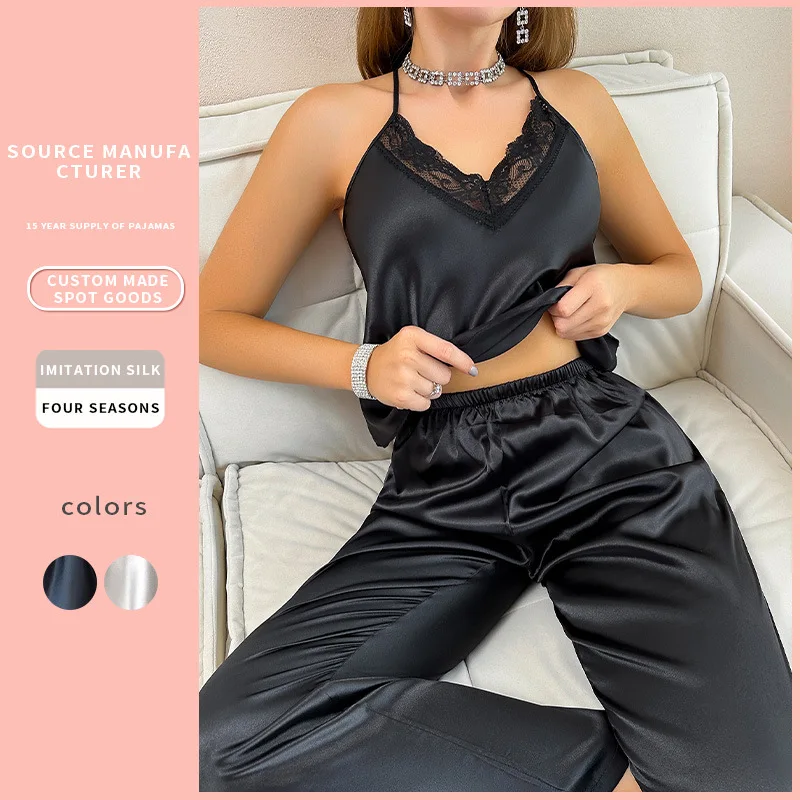 Простые повседневные пижамные комплекты для женщин, летние брюки на тонких бретельках, женская домашняя одежда, костюмы из искусственного шелка, дышащая одежда
Простые повседневные пижамные комплекты для женщин, летние брюки на тонких бретельках, женская домашняя одежда, костюмы из искусственного шелка, дышащая одежда