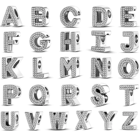 Charm Letter 925 26 A-Z Alphabet Beads 925 Sterling Silver LOVE Letter Charm Fit Original Bangle Charms Bracelet CZ Zircon Bead Jewelry