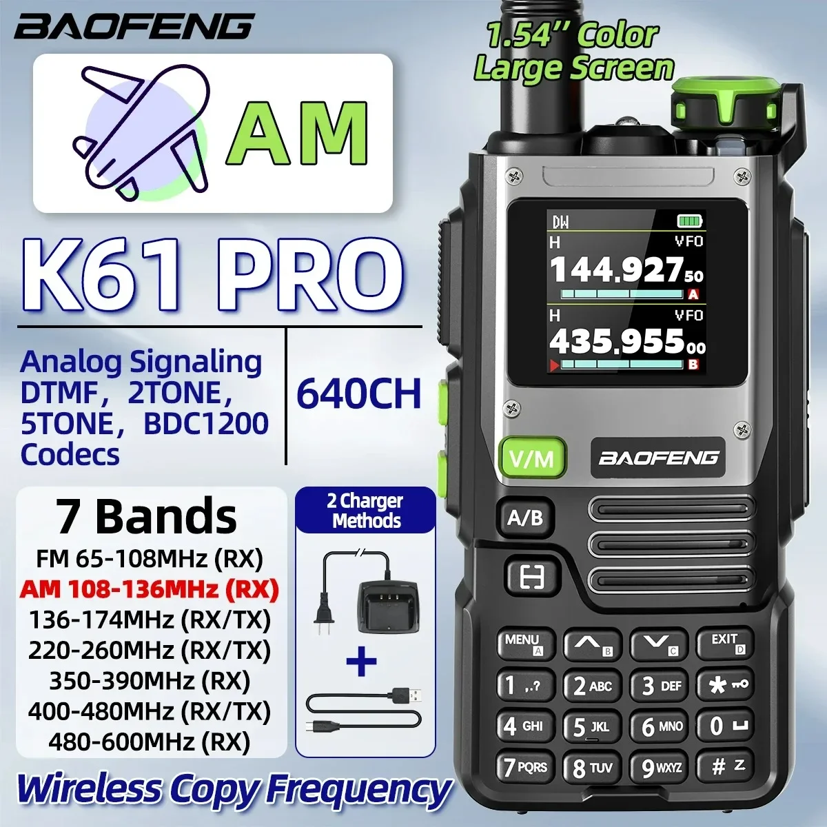Baofeng Walkie Talkie K61 PRO Multi Band DTMF High Power Wireless Copy Frequency Type-c Upgraded UV-K6 Ham Radio Two Way Radio
Baofeng Walkie Talkie K61 PRO Multi Band DTMF High Power Wireless Copy Frequency Type-c Upgraded UV-K6 Ham Radio Two Way Radio