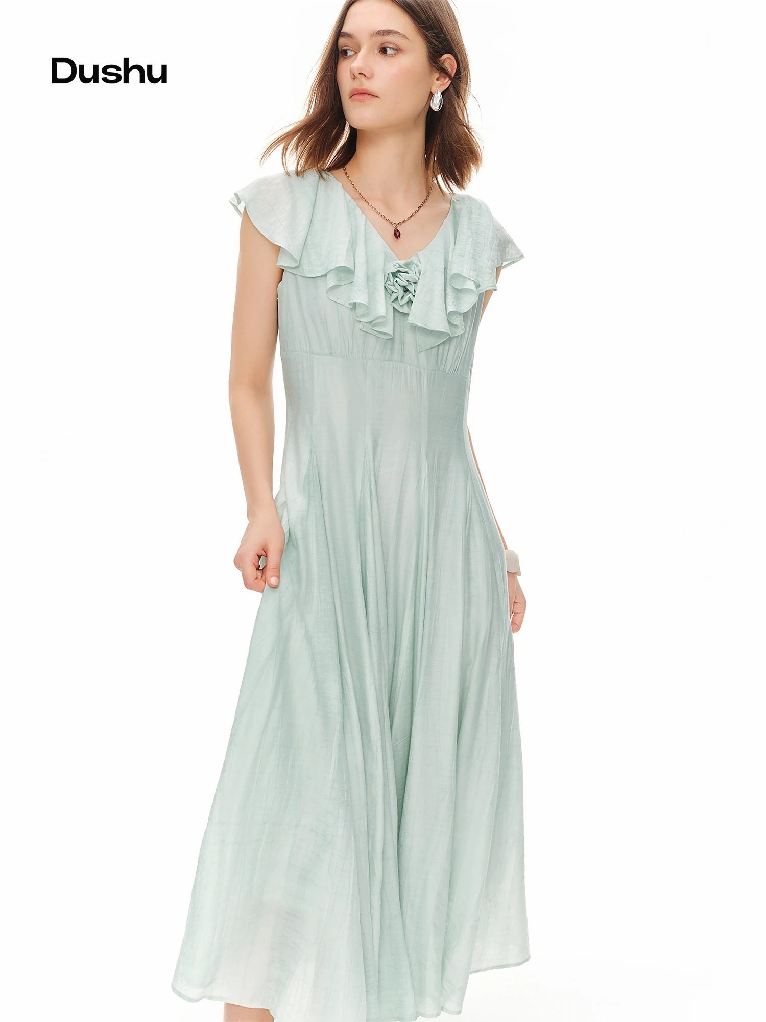 DUSHU 2026 Summer Women's Flounce Neckline Fitted A-Line Dress - Sweet Resort Style for Vacation and Date Nights
DUSHU 2026 Summer Women's Flounce Neckline Fitted A-Line Dress - Sweet Resort Style for Vacation and Date Nights