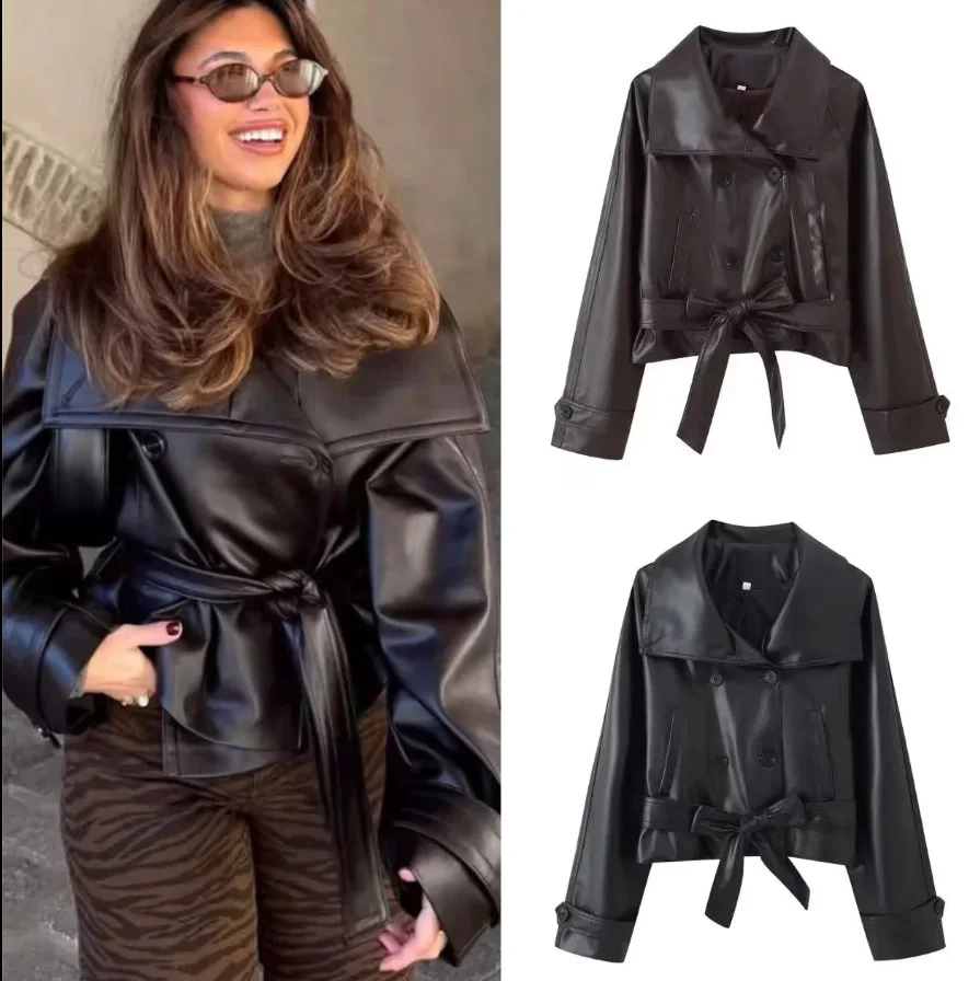 Women's Short Lace-up Leather Jacket Leather Jacket With Belt Tie Double Breasted Coat Style Short Outerwear For Women 1DWN
Women's Short Lace-up Leather Jacket Leather Jacket With Belt Tie Double Breasted Coat Style Short Outerwear For Women 1DWN