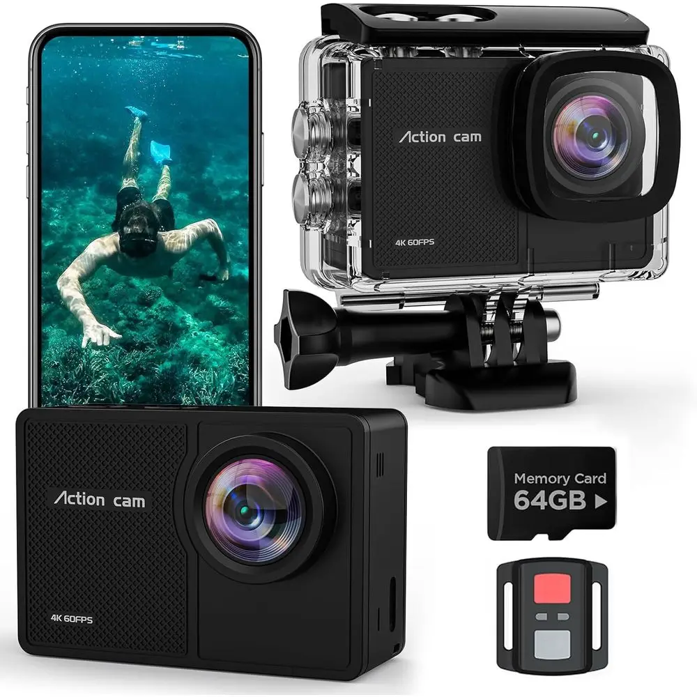 4K 60fps Waterproof Action Camera with 64GB SD Card, 48MP HD, EIS, 40m Underwater, Wide-Angle Sports Camera, 2x1350mAh Batteries
4K 60fps Waterproof Action Camera with 64GB SD Card, 48MP HD, EIS, 40m Underwater, Wide-Angle Sports Camera, 2x1350mAh Batteries