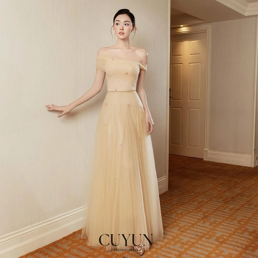 CUYUN Champagne Women Evening Gown Off the Shoulder A Line Elegant Birthday Dress Customized Prom Gown for Special Occasion
CUYUN Champagne Women Evening Gown Off the Shoulder A Line Elegant Birthday Dress Customized Prom Gown for Special Occasion
