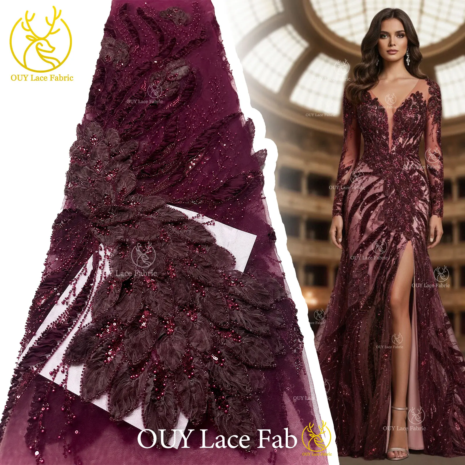 Burgundy 3D Luxury French Sequin Lace Fabric 2026 Fashion African Nigerian Mesh Embroidered Beaded Lace Fabric Bridal Gown Party
Burgundy 3D Luxury French Sequin Lace Fabric 2026 Fashion African Nigerian Mesh Embroidered Beaded Lace Fabric Bridal Gown Party