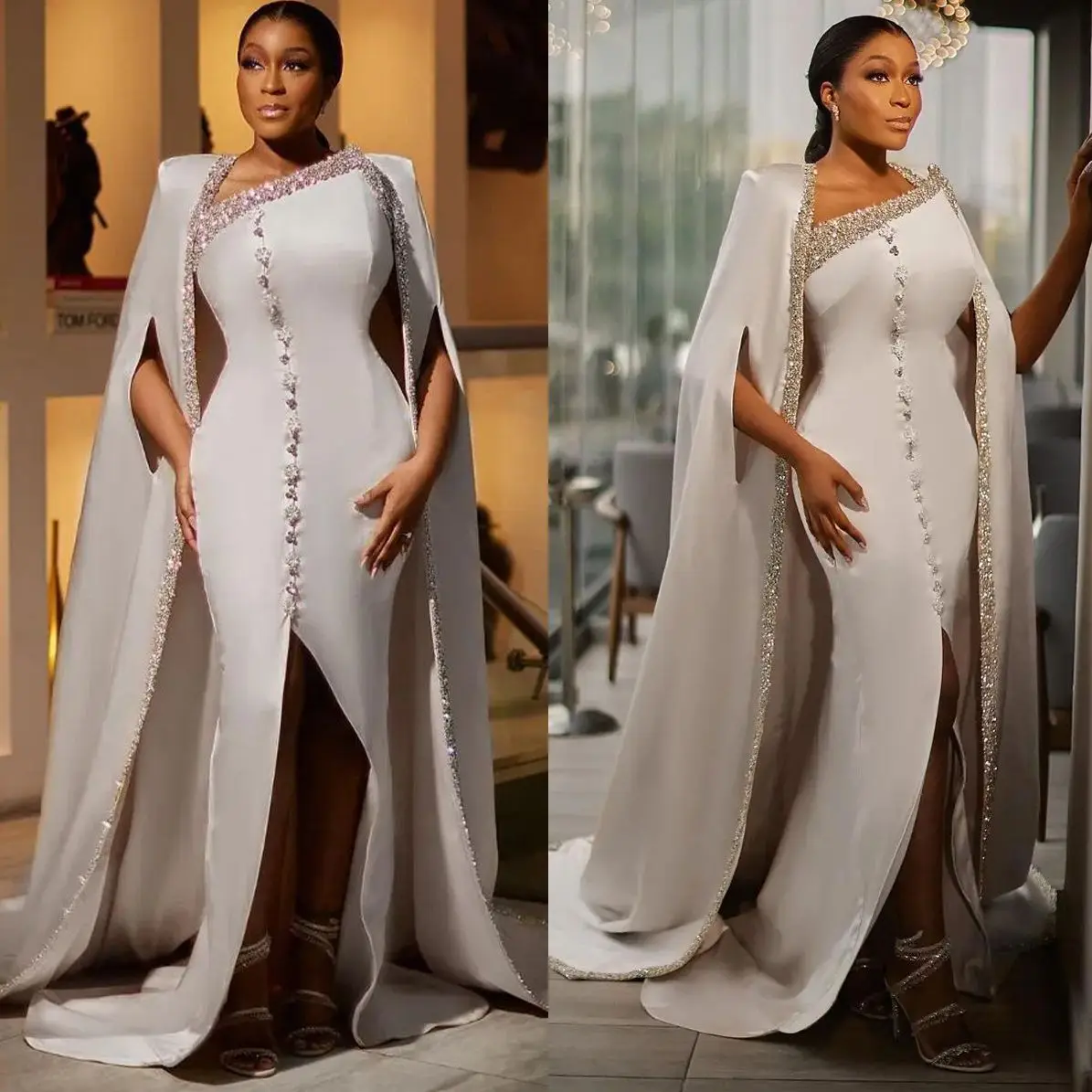 Morden Arabic Mermaid Wedding Dresses Elegant Shiny Bead Sequins Satin Bridal Dress Satin High Split Gowns With Wraps
Morden Arabic Mermaid Wedding Dresses Elegant Shiny Bead Sequins Satin Bridal Dress Satin High Split Gowns With Wraps