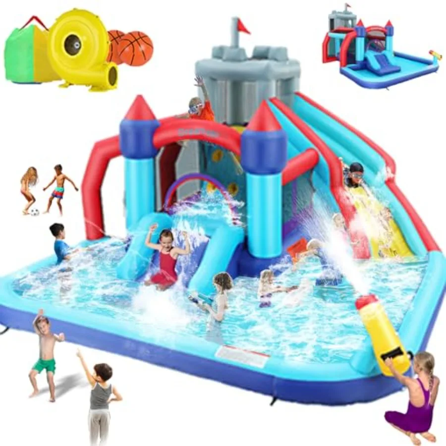 13x12FT 10-in-1 Inflatable Water Slide Bounce House with Climbing Wall Jumping Area Water Pipe Set for 6 Outdoor Summer Fun Blu
13x12FT 10-in-1 Inflatable Water Slide Bounce House with Climbing Wall Jumping Area Water Pipe Set for 6 Outdoor Summer Fun Blu
