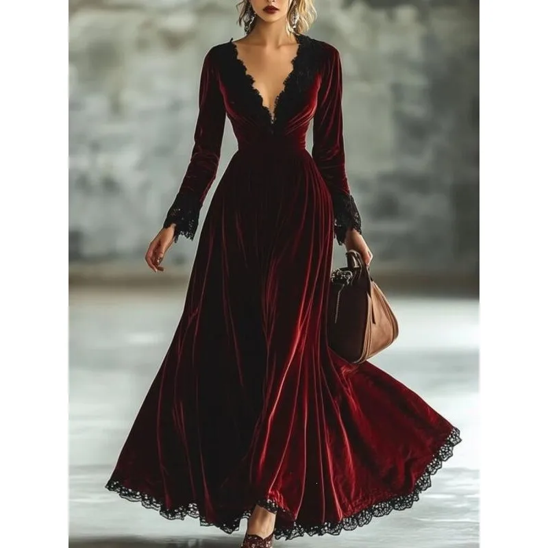 Velvet Lace Long Dress Burgundy Velvet Skirt Citywalk Style Other Fabric Seven Sleeve Women's Dress Neutral Gender Spring 2026
Velvet Lace Long Dress Burgundy Velvet Skirt Citywalk Style Other Fabric Seven Sleeve Women's Dress Neutral Gender Spring 2026