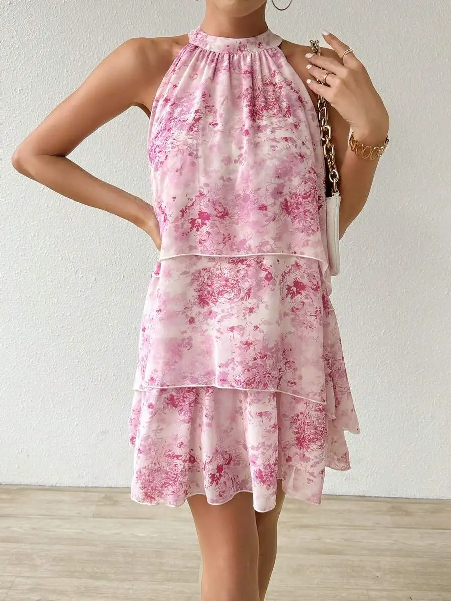 Women Three-Tier Ruffle Trim Floral Print A-Line Halter Dress
Women Three-Tier Ruffle Trim Floral Print A-Line Halter Dress