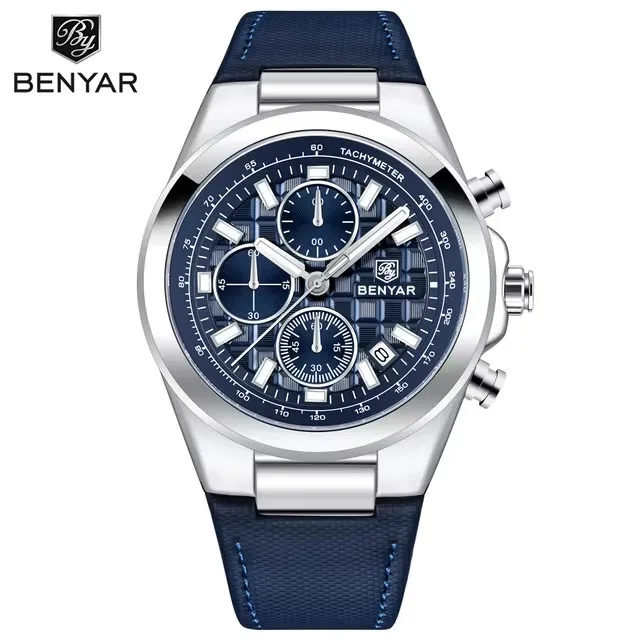 BENYAR5206 Men's Watch: Stylish Leather Strap Quartz Chronograph, 30M Waterproof, Luminous Display
BENYAR5206 Men's Watch: Stylish Leather Strap Quartz Chronograph, 30M Waterproof, Luminous Display