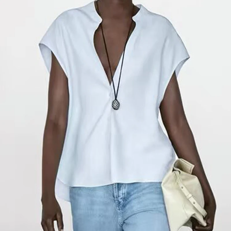Summer 2025 Women Front Button V Neck Solid Commuting Linen Sleeveless Shirt Blouse
Summer 2025 Women Front Button V Neck Solid Commuting Linen Sleeveless Shirt Blouse