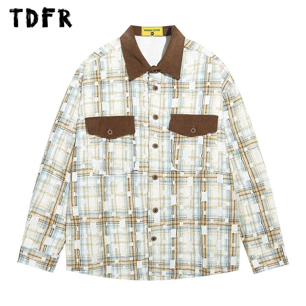 Spliced Plaid Long Sleeve Shirts Mens Autumn Retro Casual Loose Pocket Lapel Single Breasted Cotton Shirts Me
Spliced Plaid Long Sleeve Shirts Mens Autumn Retro Casual Loose Pocket Lapel Single Breasted Cotton Shirts Me