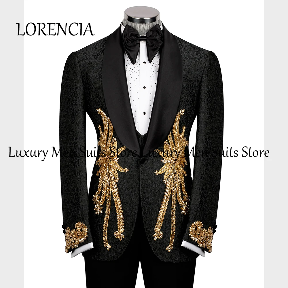 Sparkly Ornaments Male Suits 3 Pieces Single Breasted Wedding Groom Tuxedos Jacquard Customized Blazer Pants robe mariage femme
Sparkly Ornaments Male Suits 3 Pieces Single Breasted Wedding Groom Tuxedos Jacquard Customized Blazer Pants robe mariage femme