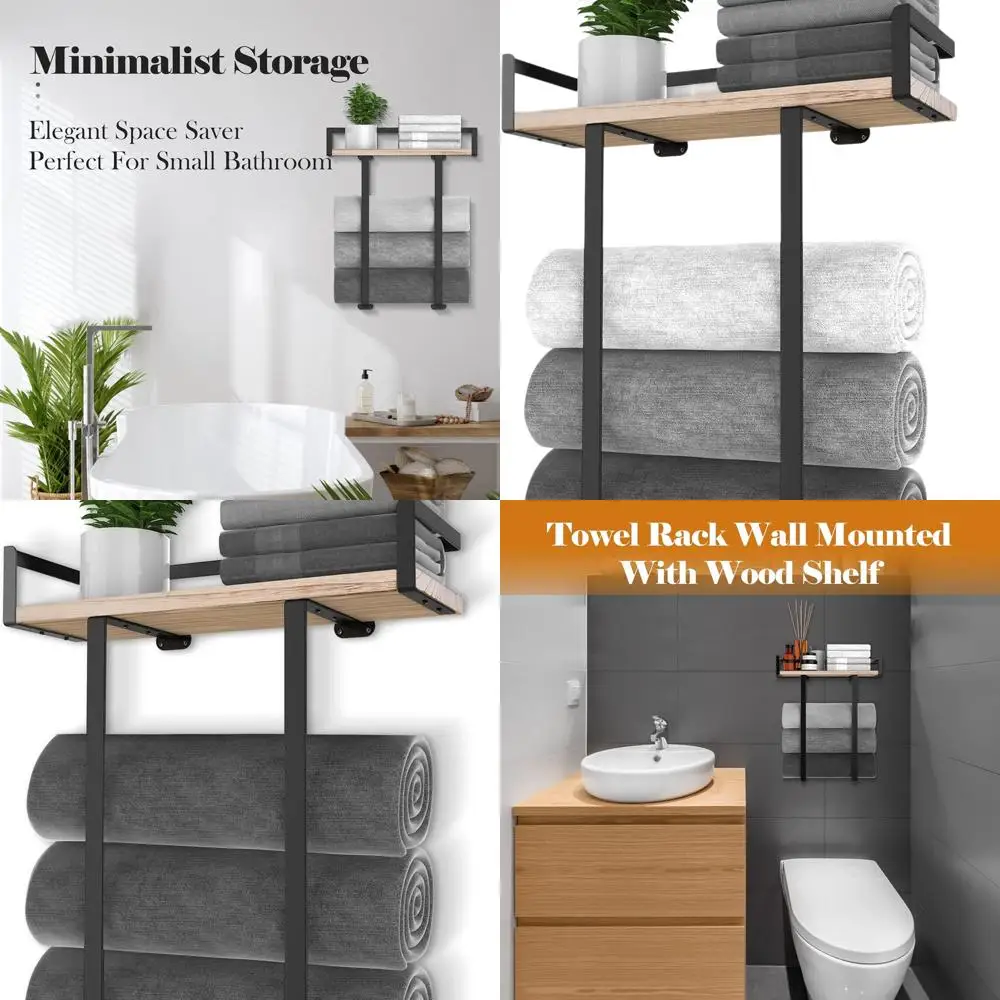 Настенная металлическая вешалка для полотенец с деревянной полкой для небольших ванных комнат и кемпинга на колесах, идеально подходит для большого хранения полотенец и организации
Настенная металлическая вешалка для полотенец с деревянной полкой для небольших ванных комнат и кемпинга на колесах, идеально подходит для большого хранения полотенец и организации